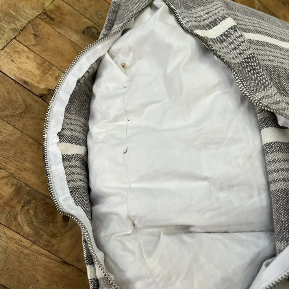 Envogue Campbell Gray Striped Cotton Throw Pillow 20 x 20 in 100% Duck Feathers